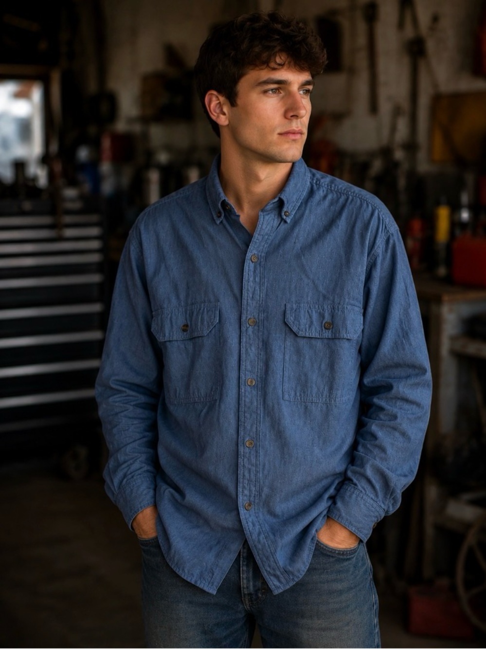 CARHARTT BLUE CHAMBRAY UTILITY BUTTON DOWN SHIRT 100% Quality Sturdy Cotton XL